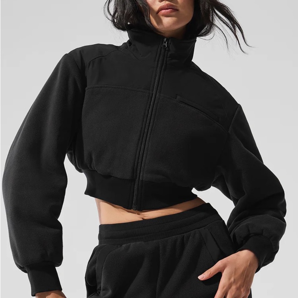 ALO Yoga Polar Fleece Cropped Wintry Mix Jacket Black
